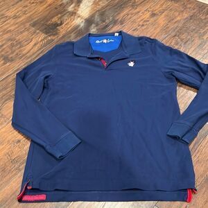 Men's Robert Graham long sleeved devil embroidered polo shirt in EUC size L NAVY
